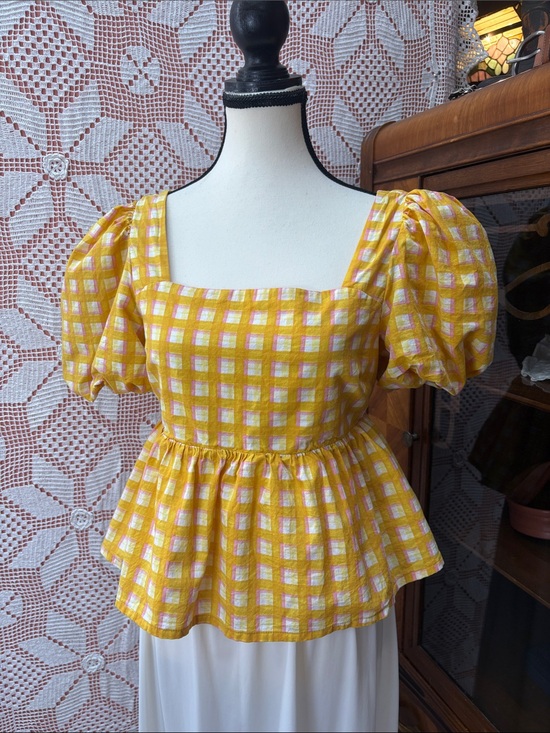 Hudson North Tops - Hudson North Gingham Puff Sleeve Top Sz Sm